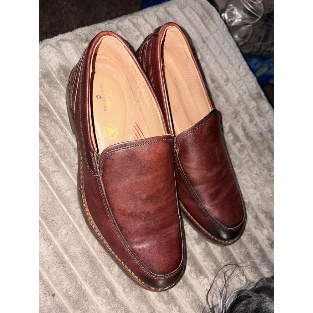 Clarks Men's Unstructured Slip on Oxford Shoes 8.5 M Brown Leather